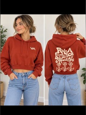 RVCA Balance of Opposites Graphic Hoodie Rust Orange Size S